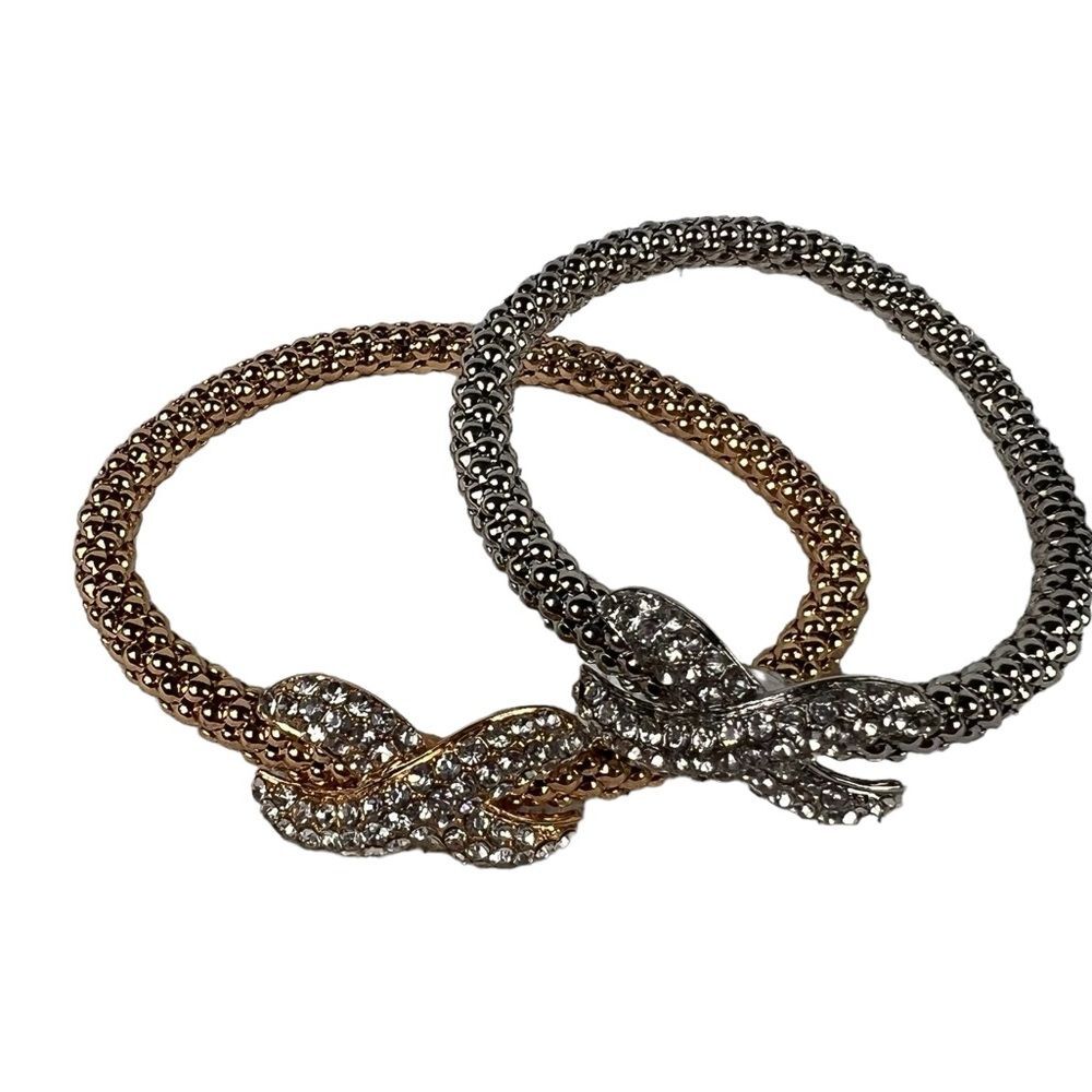 New Set of 2 Skyline Collection Rhinestone and Bow Bracelets Silver Gold Tone